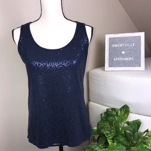 Caslon Navy Blue Sequin Front Sleeveless Top Shirt
